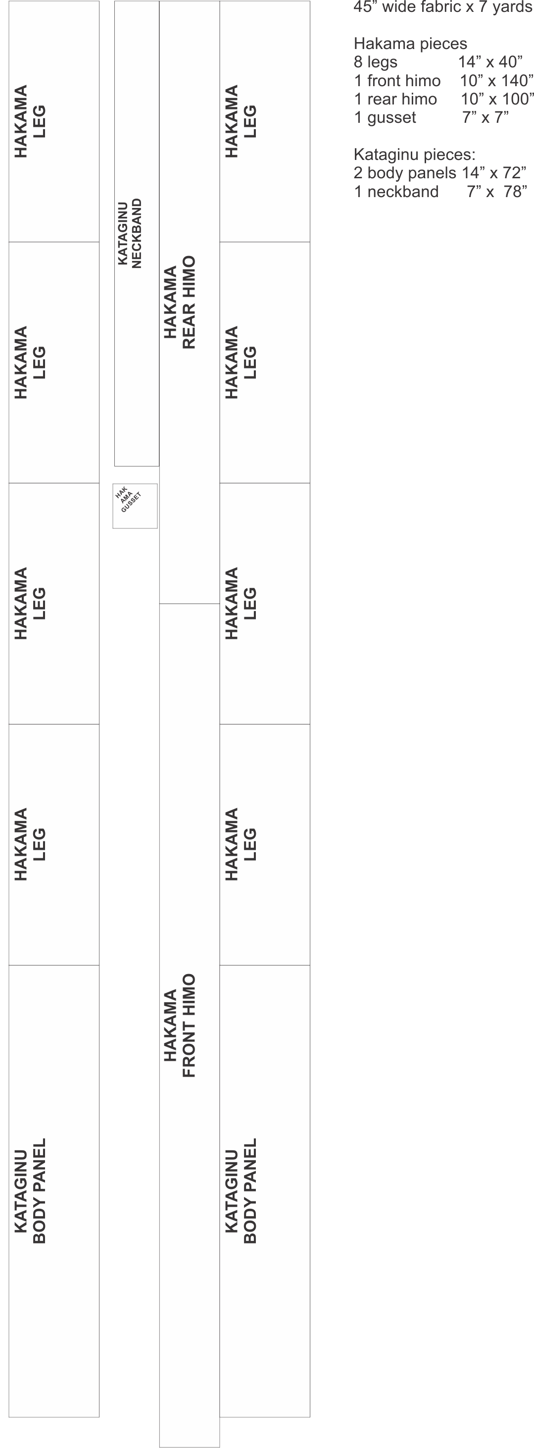 Hakama and Kataginu layout on 45 inch wide fabric